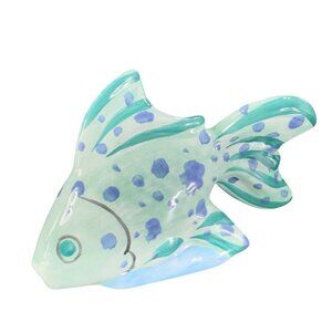 Present Tense Hand Painted Fish Figurine Figure Blue Green Pottery Ceramic Fish